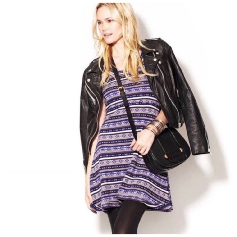 Free People Nordic Fair Isle Sleeveless Fit & Flare Cozy Sweater Dress Medium